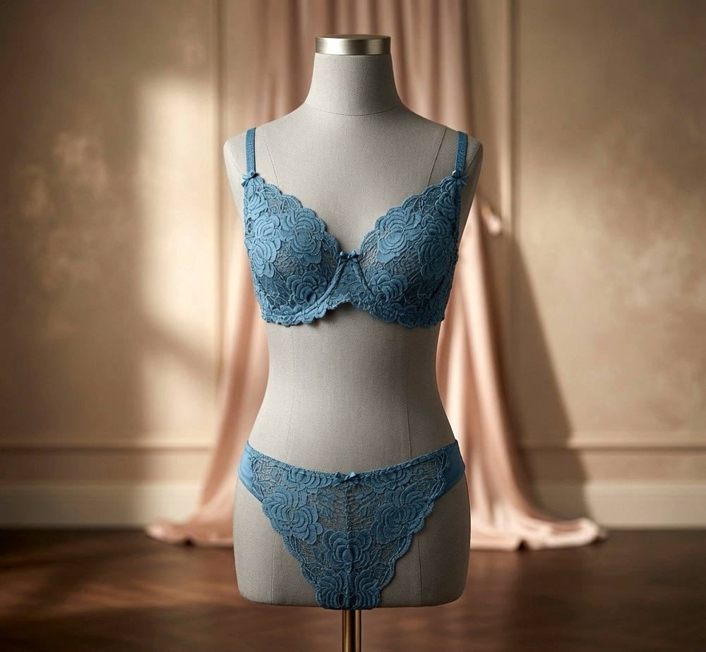 Victoria's Secret Vintage Floral Lace Bra Set Green 36D/L Underwire Lingerie